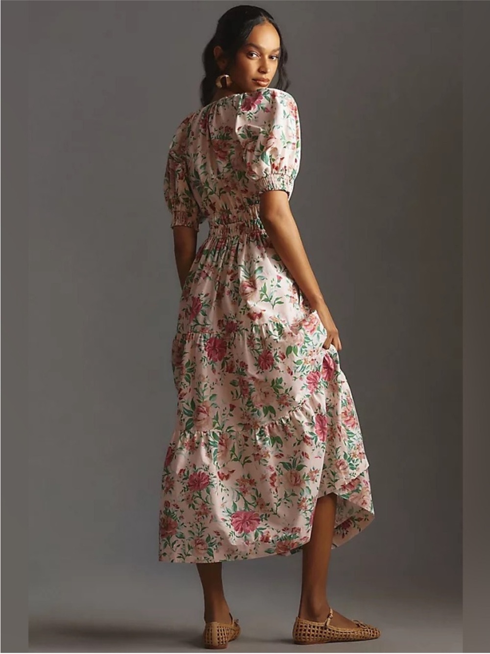 NWT Anthropologie Cotton The Somerset Puff Sleeve Floral Midi Dress Size M - Picture 4 of 14